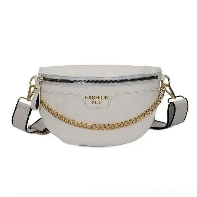 Retro Waist Bag PU Leather Fanny Pack Purse Leather with Gold Chain Strap Stylish New Design  Waist Pack Women Belt Bag Multifunctional Chest Bag