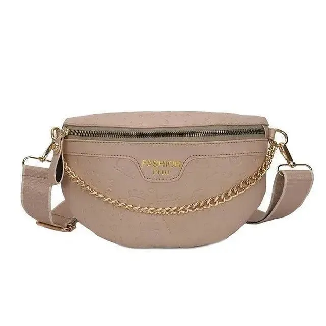 Retro Waist Bag PU Leather Fanny Pack Purse Leather with Gold Chain Strap Stylish New Design  Waist Pack Women Belt Bag Multifunctional Chest Bag