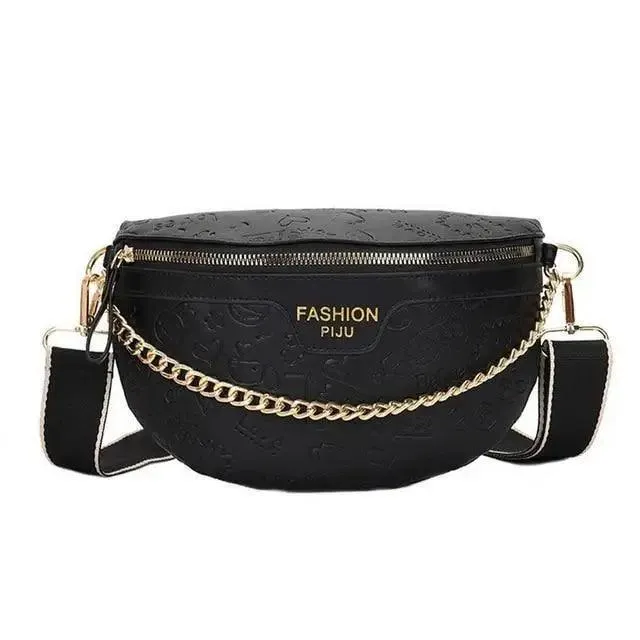 Retro Waist Bag PU Leather Fanny Pack Purse Leather with Gold Chain Strap Stylish New Design  Waist Pack Women Belt Bag Multifunctional Chest Bag