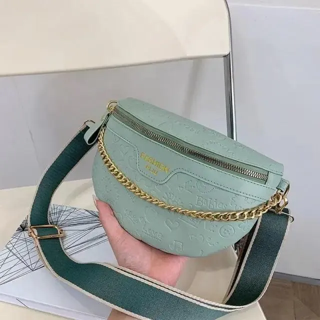 Retro Waist Bag PU Leather Fanny Pack Purse Leather with Gold Chain Strap Stylish New Design  Waist Pack Women Belt Bag Multifunctional Chest Bag