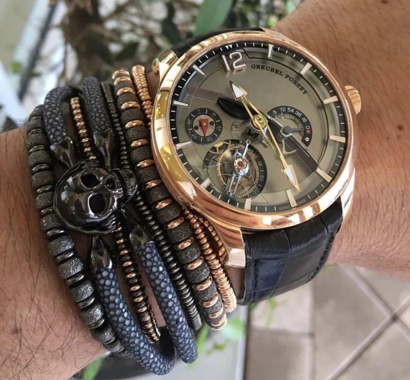 Rose gold bracelet with black PVD beads (Unisex)