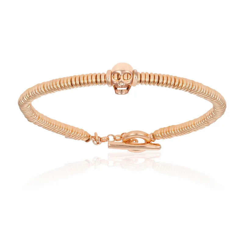 Rose Gold Small Beaded Skull Bracelet