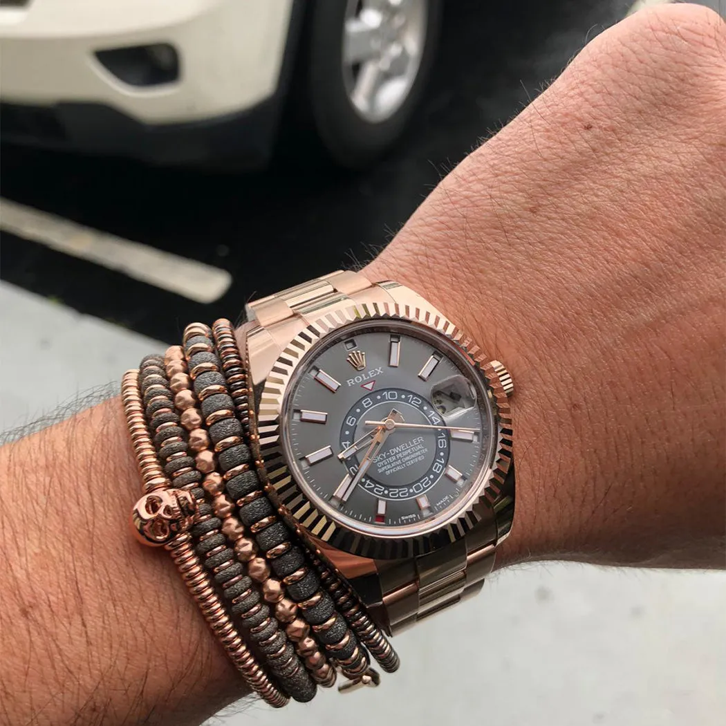 Rose Gold Small Beaded Skull Bracelet