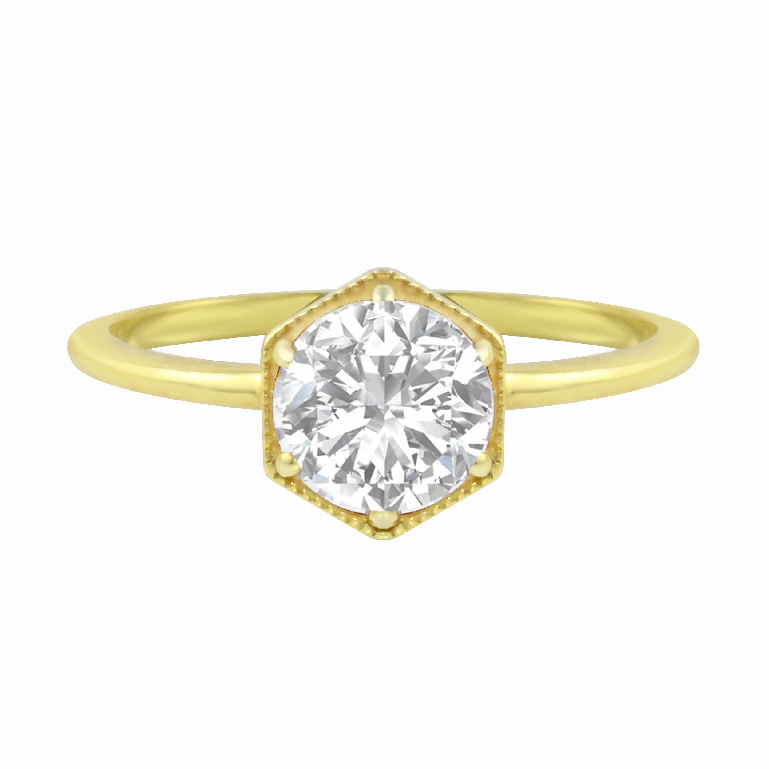 Round Brilliant Diamond Hexagon Engagement Ring
