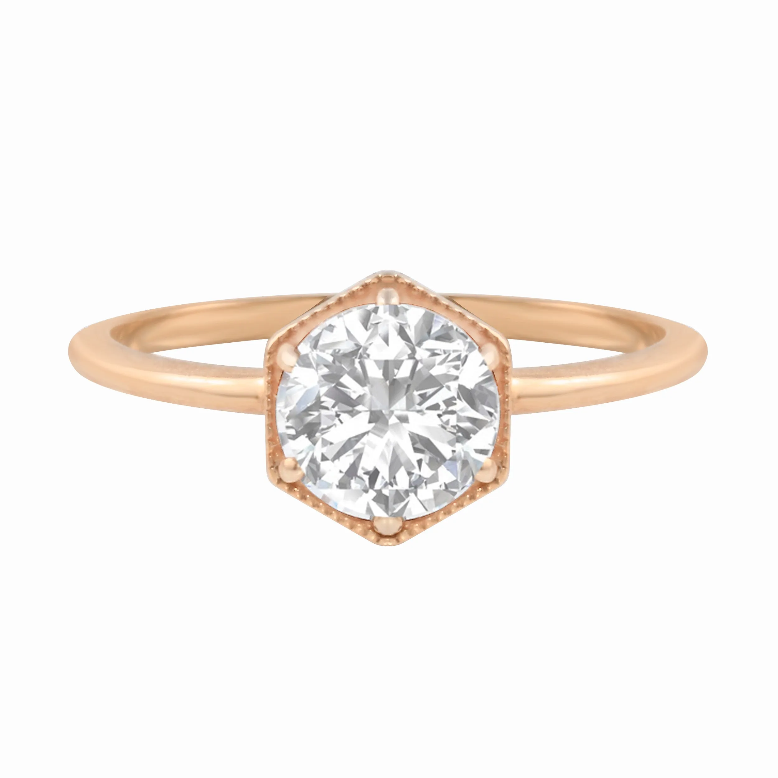 Round Brilliant Diamond Hexagon Engagement Ring