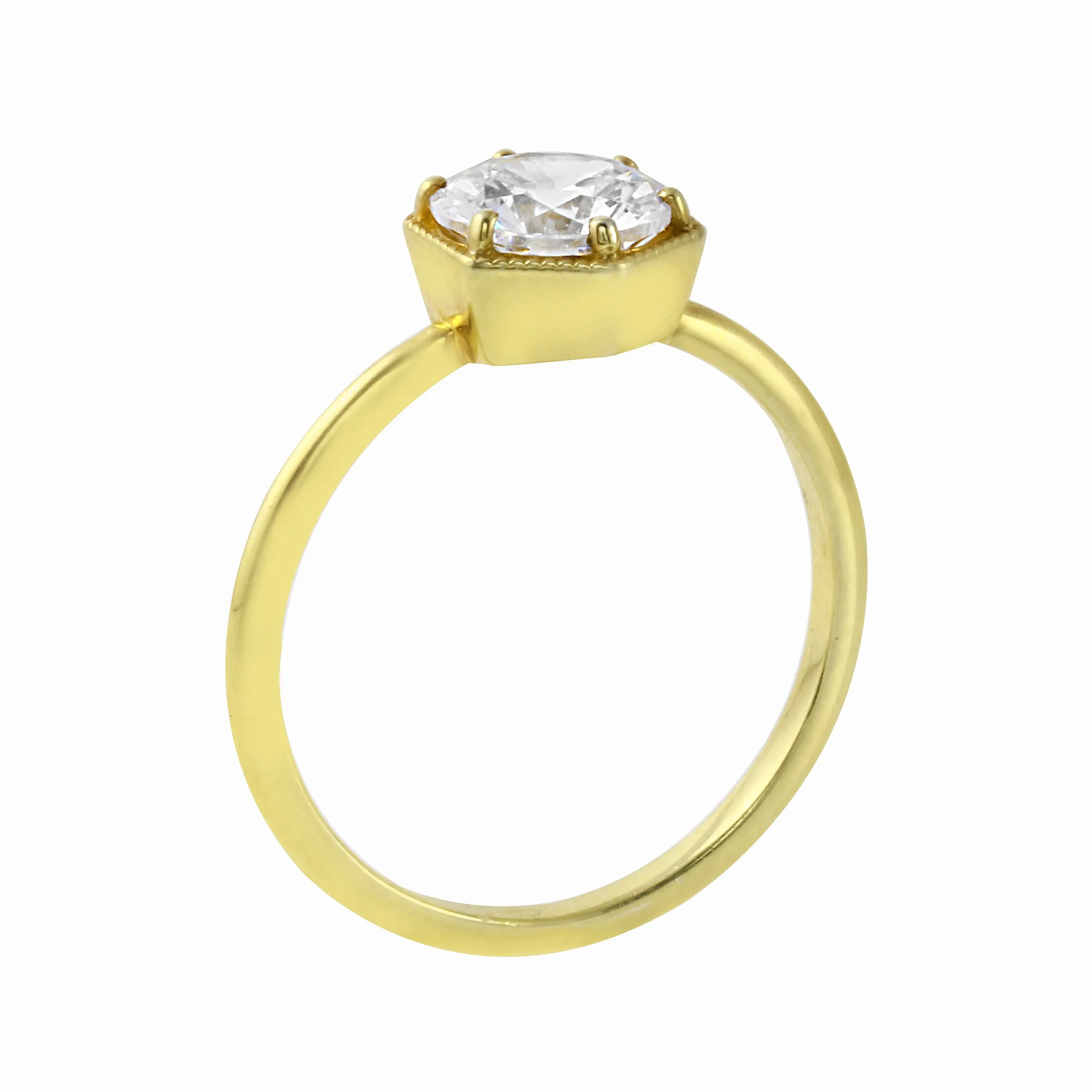 Round Brilliant Diamond Hexagon Engagement Ring