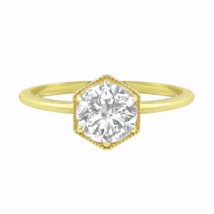 Round Brilliant Diamond Hexagon Engagement Ring