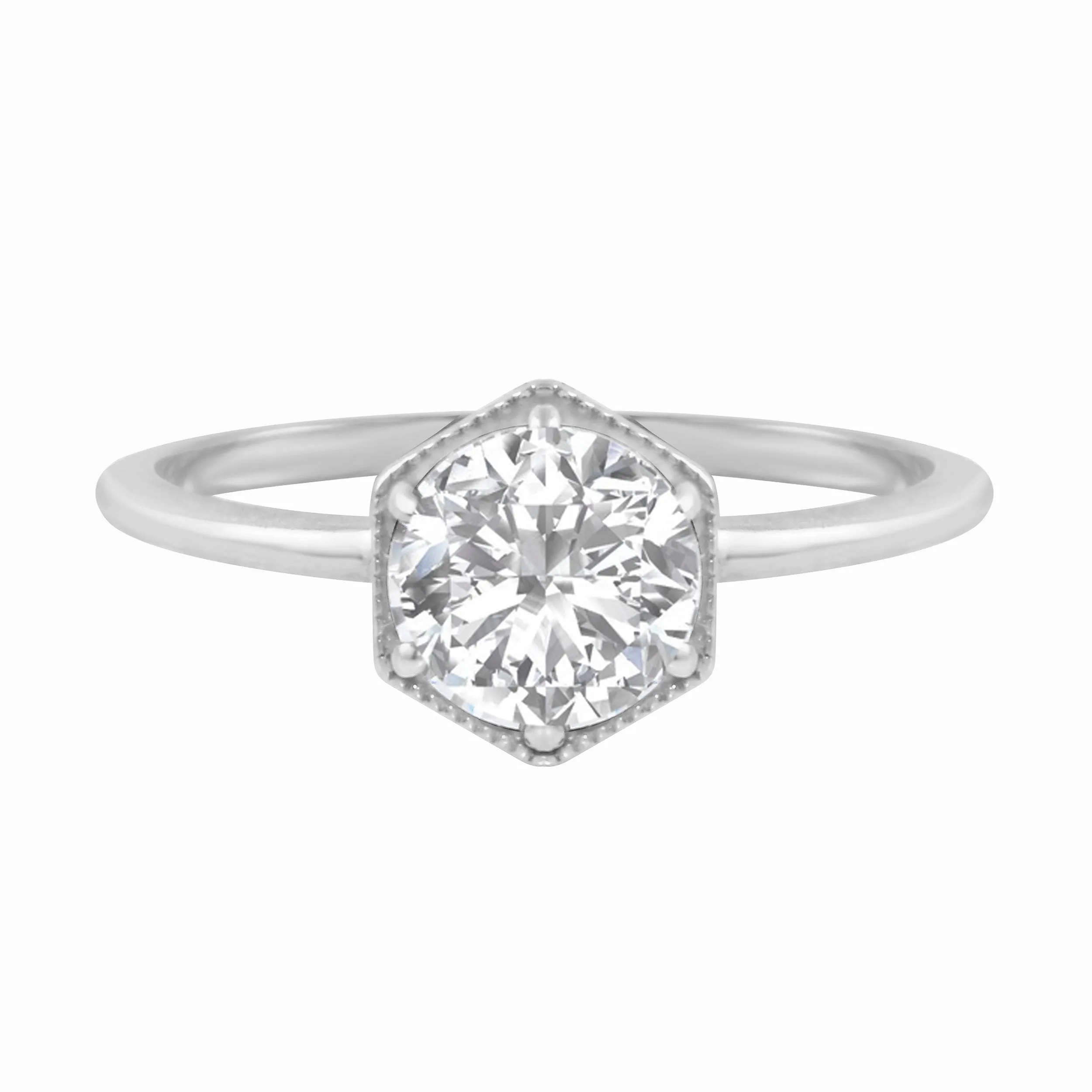 Round Brilliant Diamond Hexagon Engagement Ring