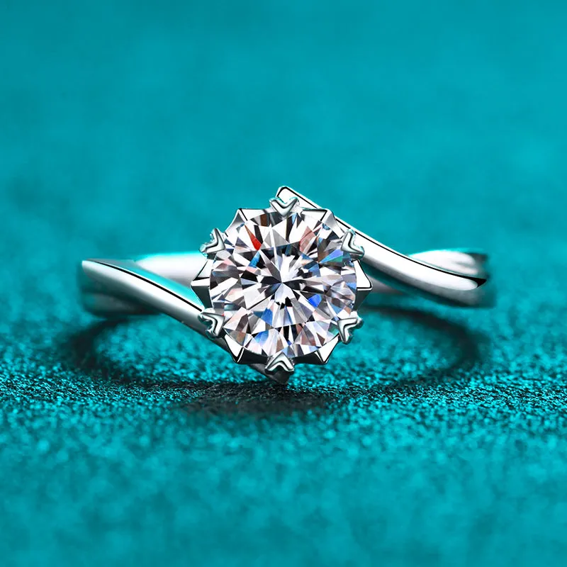 Round Cut Moissanite Diamond Twist Shank Solitaire Ring
