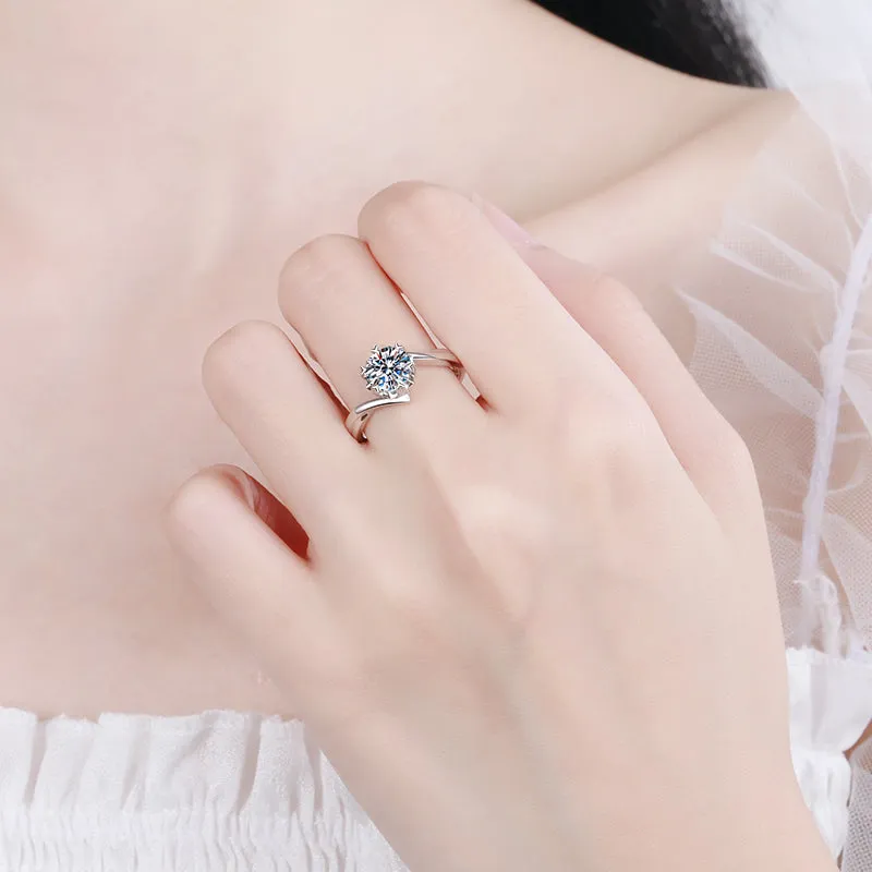 Round Cut Moissanite Diamond Twist Shank Solitaire Ring