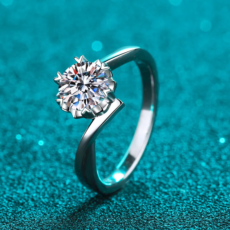 Round Cut Moissanite Diamond Twist Shank Solitaire Ring