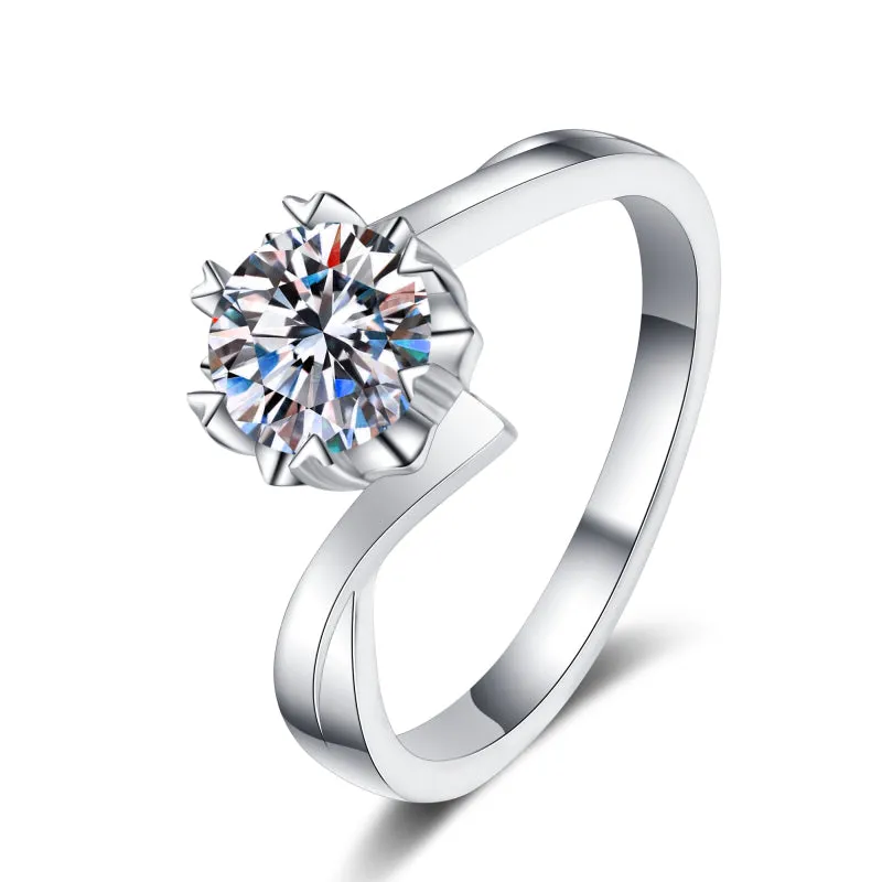 Round Cut Moissanite Diamond Twist Shank Solitaire Ring