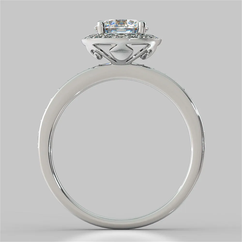 Round Cut Pavé Style Halo Engagement Ring