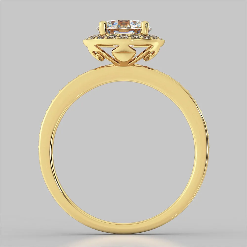 Round Cut Pavé Style Halo Wedding Set With 2 Matching Bands