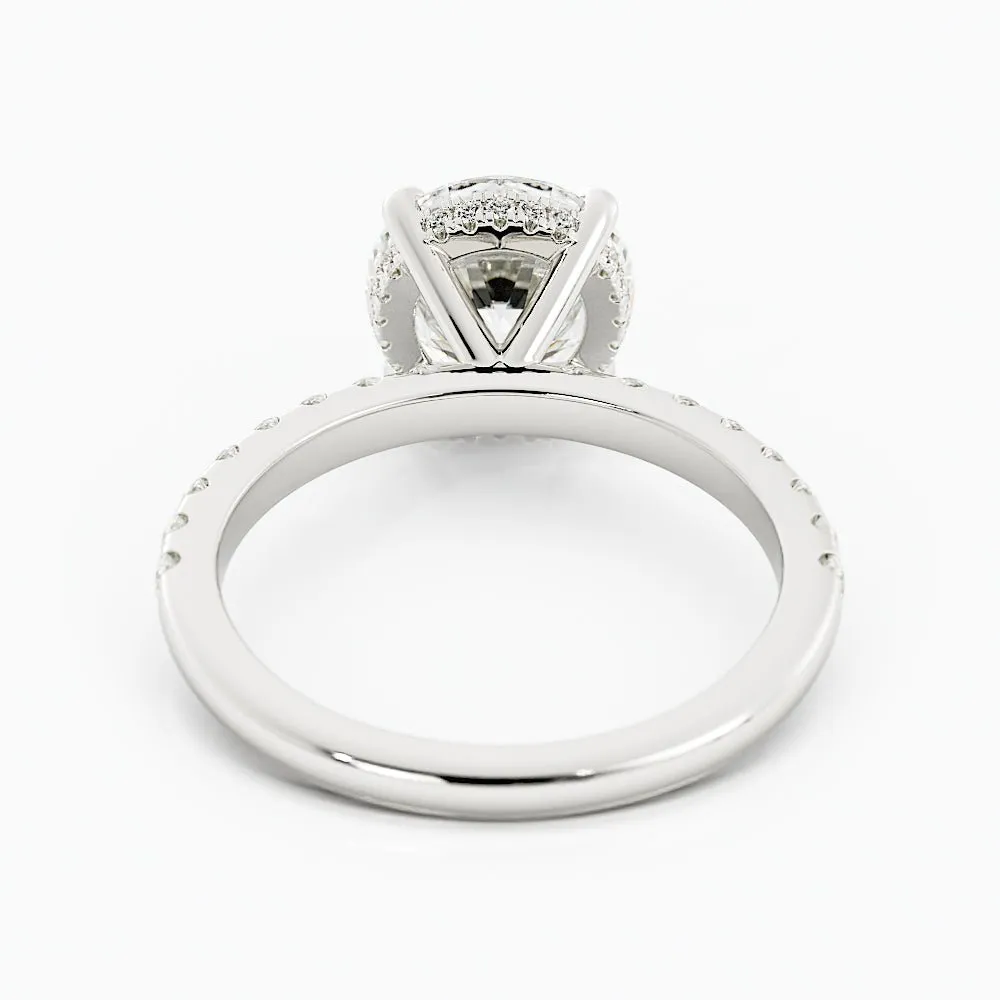 Round Diamond Ring Four-Prong Solitaire Setting Pavé-Set Band