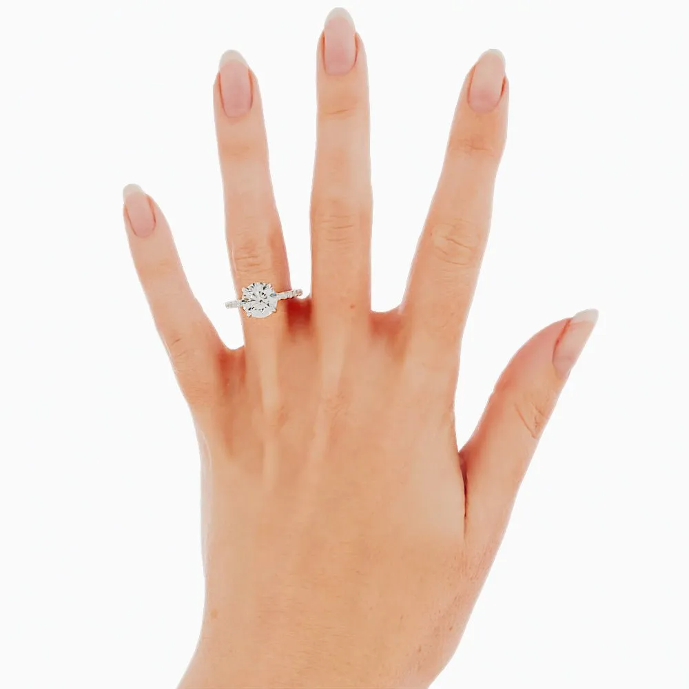 Round Diamond Ring Four-Prong Solitaire Setting Pavé-Set Band