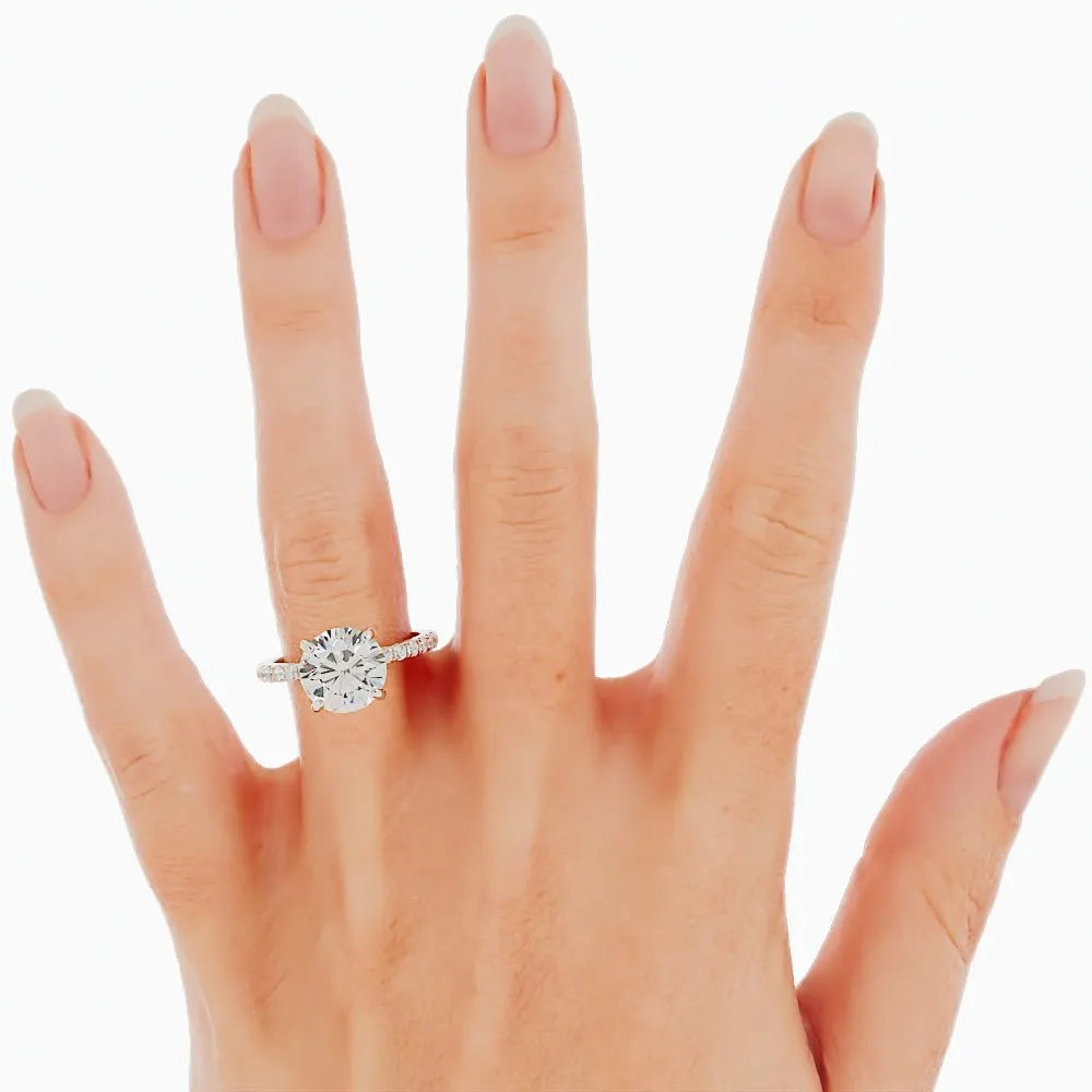Round Diamond Ring Four-Prong Solitaire Setting Pavé-Set Band