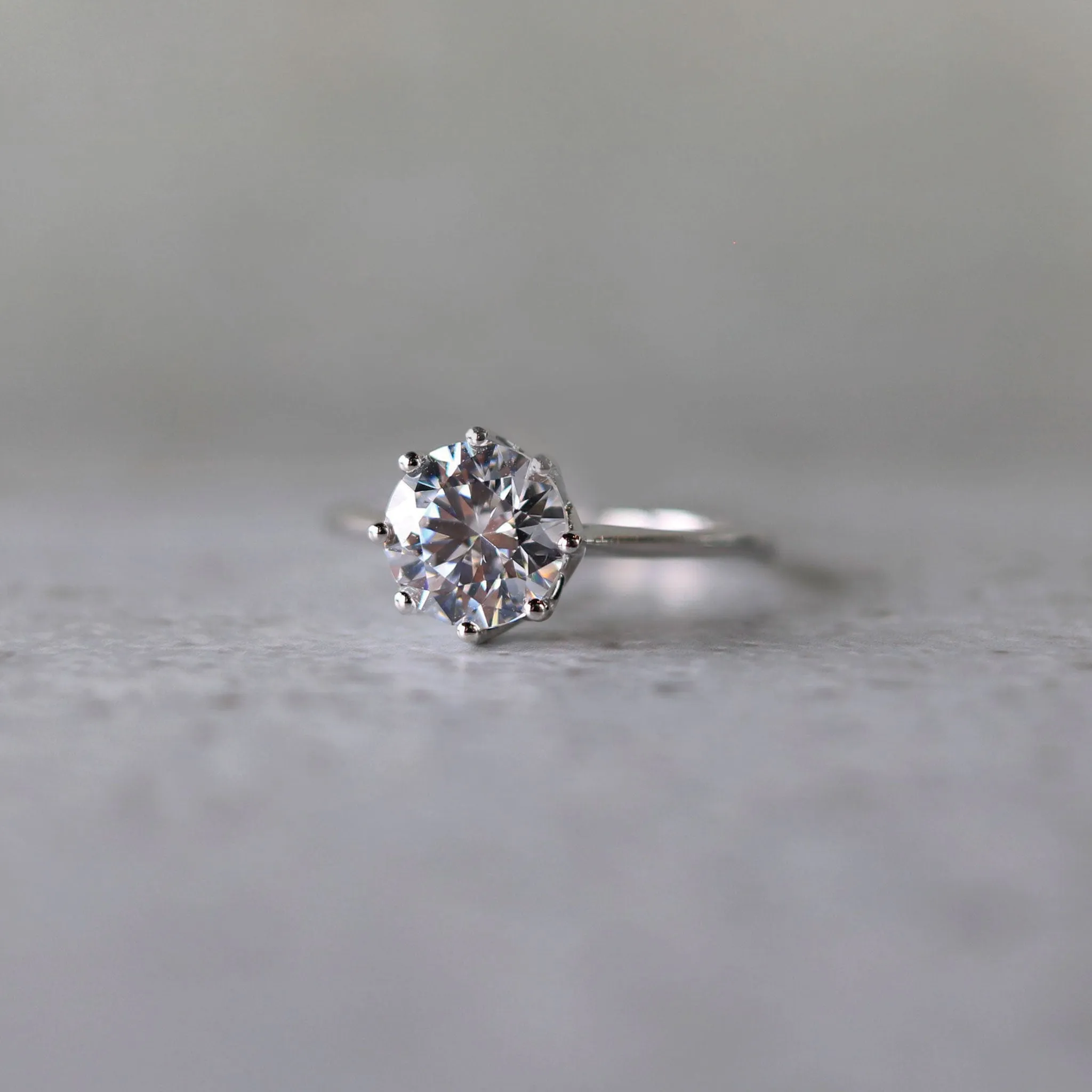 Round Diamond Solitaire Eight Prong 14K White Gold Engagement Ring