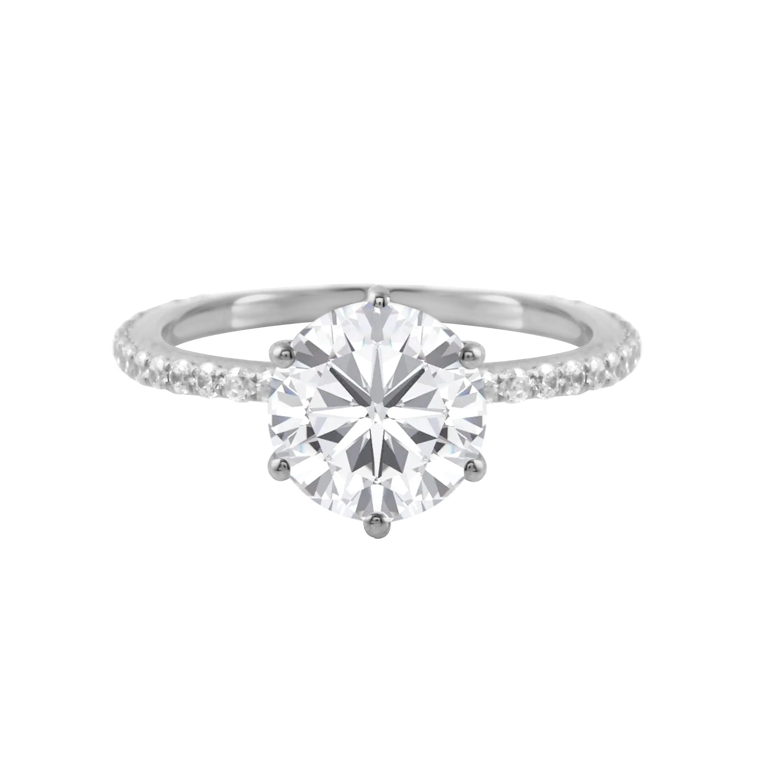 Round Diamond Solitaire Pavé Band Engagement Ring