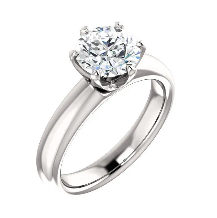 Round Diamond Wide Solitaire Engagement Ring | 1, 2, 3, 4 Carat | IGI Certified | F Color VS2 | 14k White, Rose, or Yellow Gold
