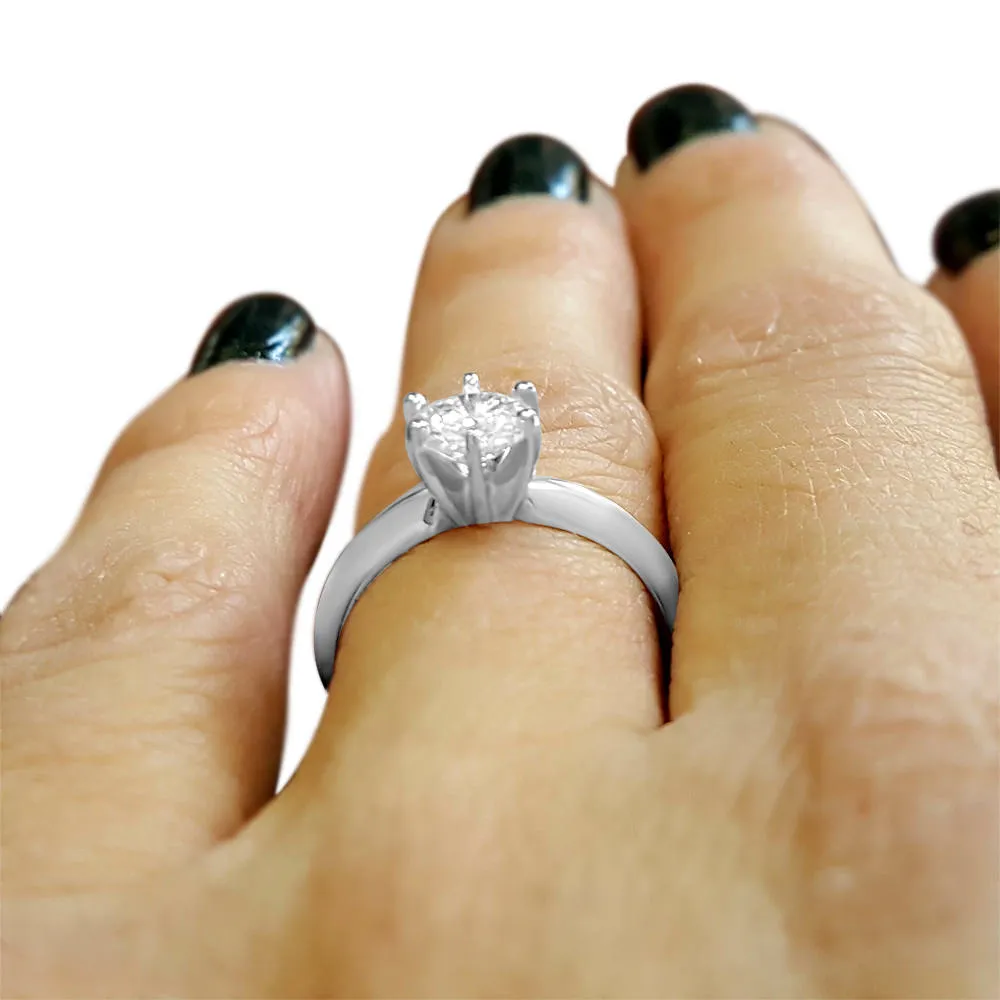 Round Diamond Wide Solitaire Engagement Ring | 1, 2, 3, 4 Carat | IGI Certified | F Color VS2 | 14k White, Rose, or Yellow Gold