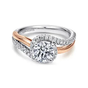 Round Halo Diamond Bypass Engagement Ring Mounting