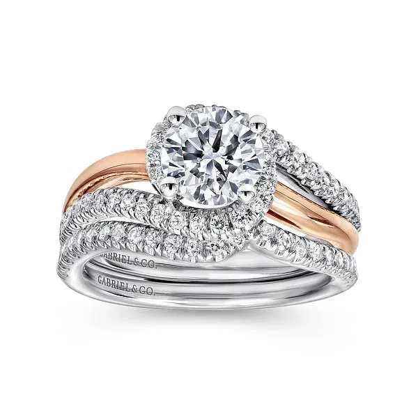 Round Halo Diamond Bypass Engagement Ring Mounting