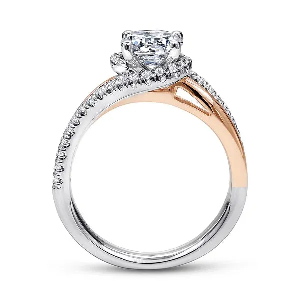 Round Halo Diamond Bypass Engagement Ring Mounting