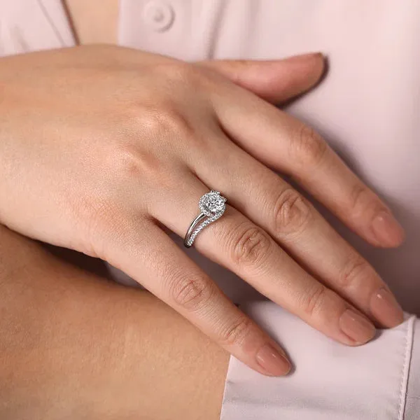 Round Halo Diamond Bypass Engagement Ring Mounting