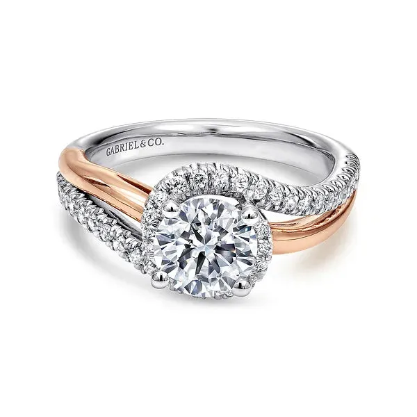 Round Halo Diamond Bypass Engagement Ring Mounting