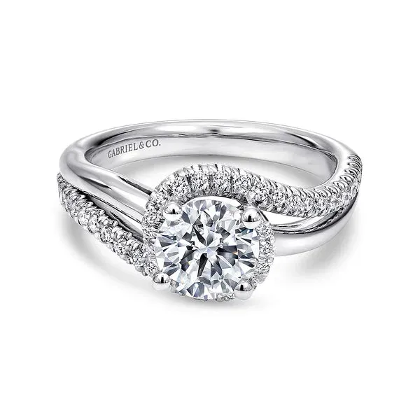 Round Halo Diamond Bypass Engagement Ring Mounting