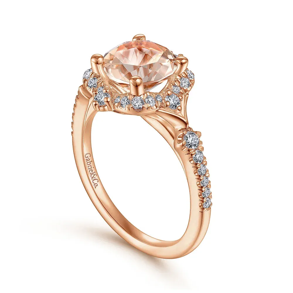 Round Halo Morganite and Diamond Engagement Ring