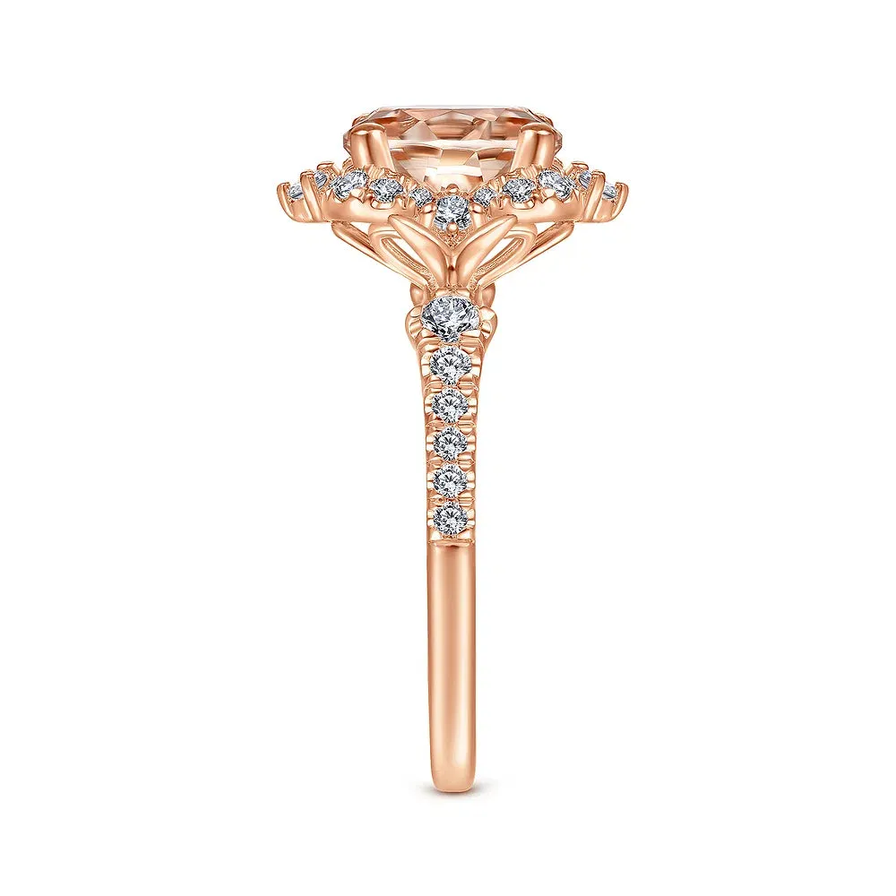 Round Halo Morganite and Diamond Engagement Ring