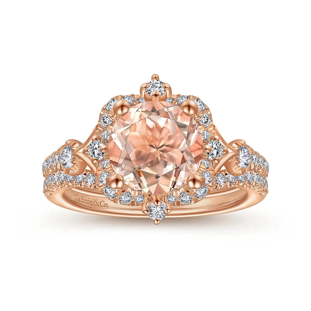 Round Halo Morganite and Diamond Engagement Ring