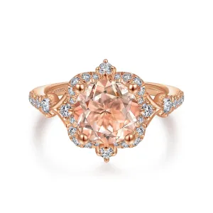 Round Halo Morganite and Diamond Engagement Ring