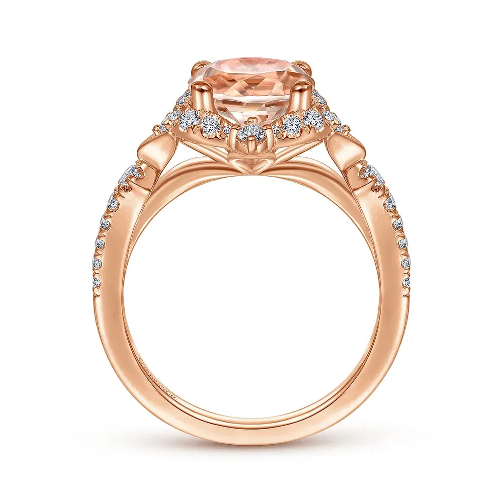 Round Halo Morganite and Diamond Engagement Ring