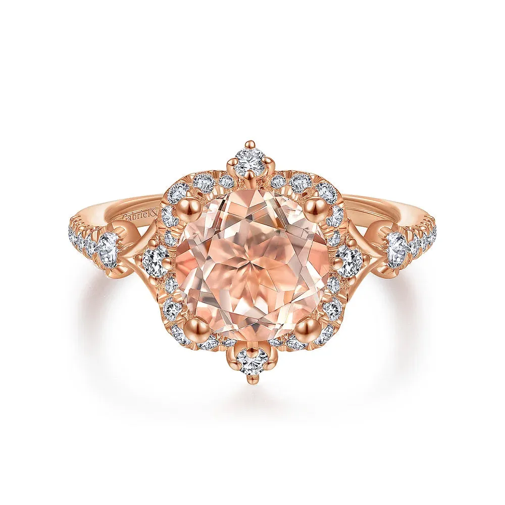 Round Halo Morganite and Diamond Engagement Ring