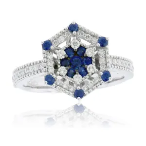 Round Sapphire and Diamond Vintage Inspired Ring