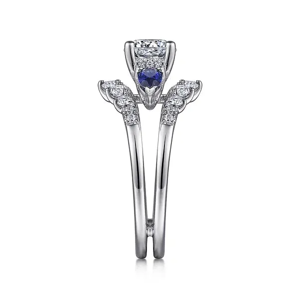 Round Three Stone Sapphire and Diamond Engagement Ring Mounting
