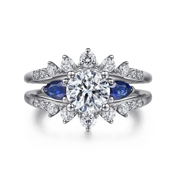 Round Three Stone Sapphire and Diamond Engagement Ring Mounting