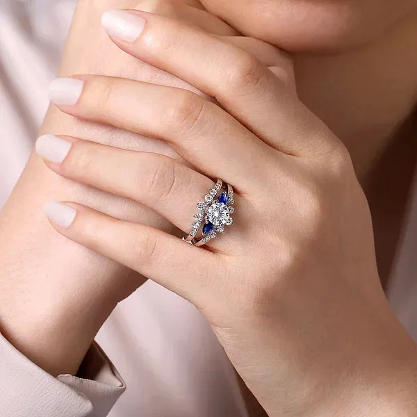 Round Three Stone Sapphire and Diamond Engagement Ring Mounting