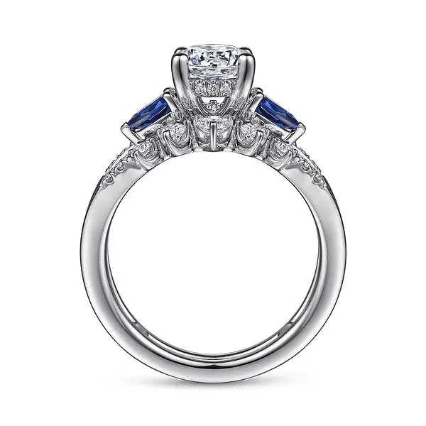 Round Three Stone Sapphire and Diamond Engagement Ring Mounting