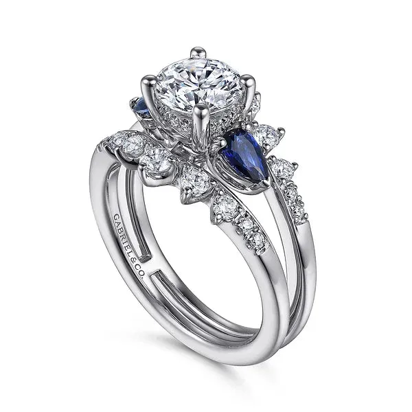 Round Three Stone Sapphire and Diamond Engagement Ring Mounting