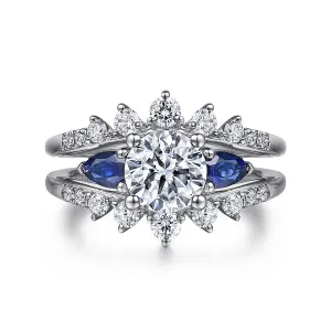 Round Three Stone Sapphire and Diamond Engagement Ring Mounting