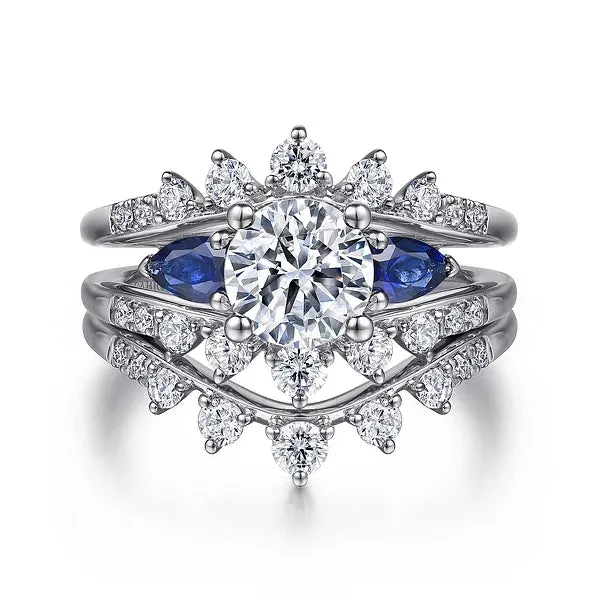 Round Three Stone Sapphire and Diamond Engagement Ring Mounting