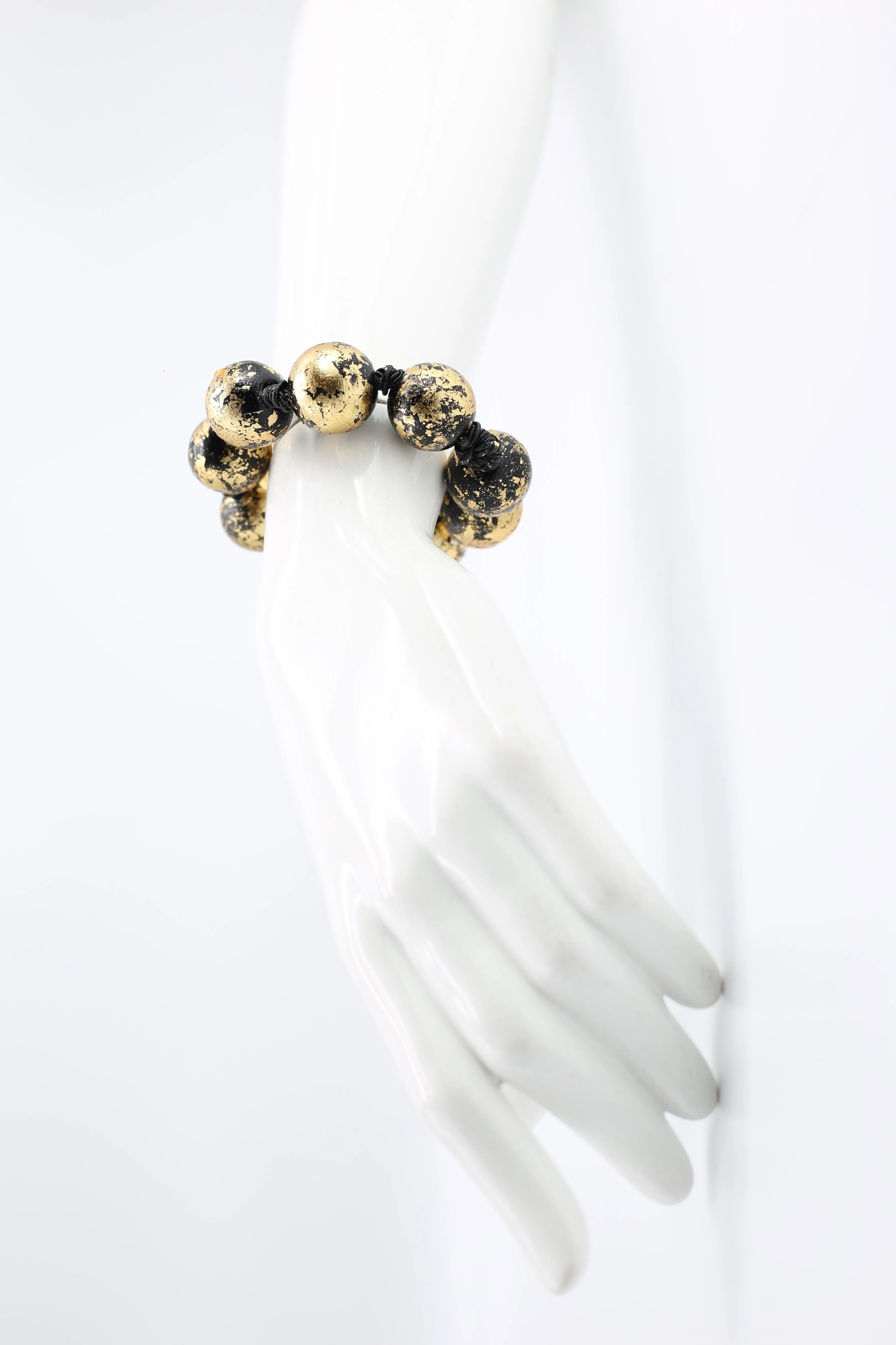 Round Wooden Beads Bracelets - Hand gilded/Hand painted