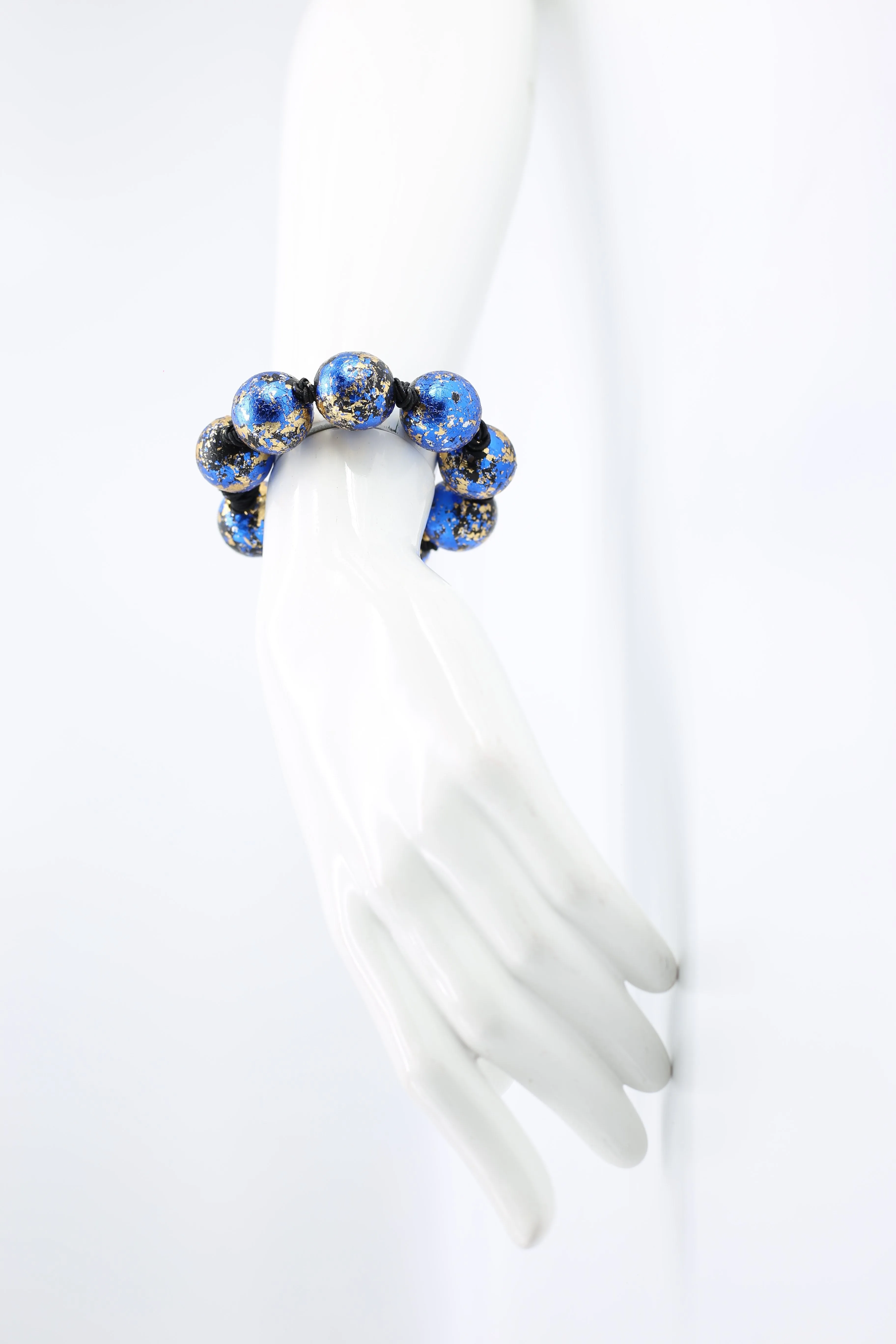 Round Wooden Beads Bracelets - Hand gilded/Hand painted