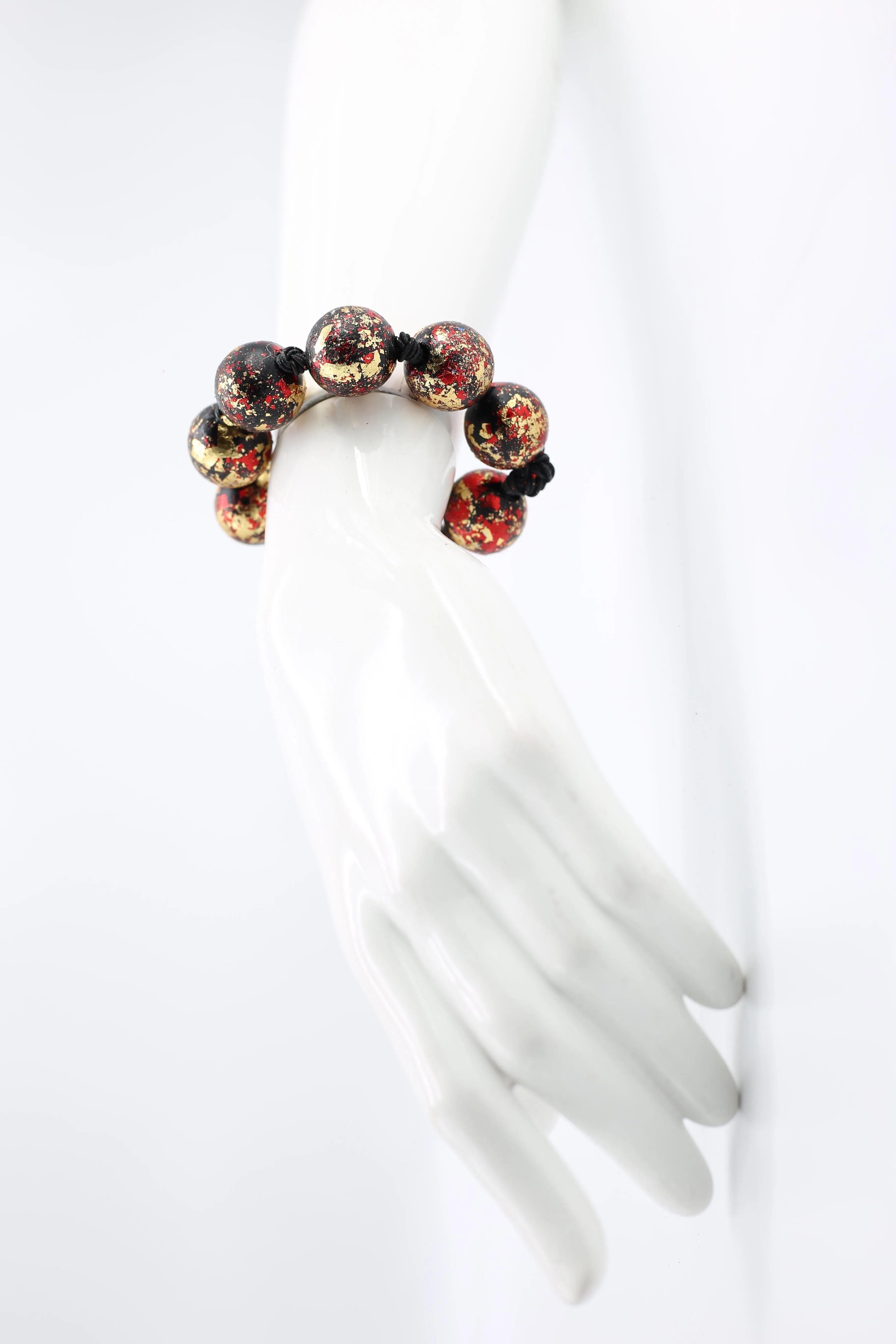 Round Wooden Beads Bracelets - Hand gilded/Hand painted