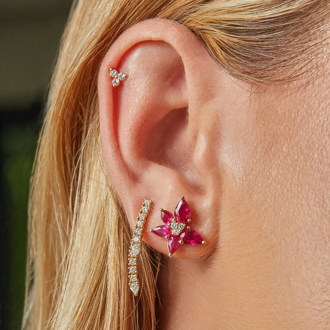 Ruby & Diamond Trio Cluster Stud Earrings
