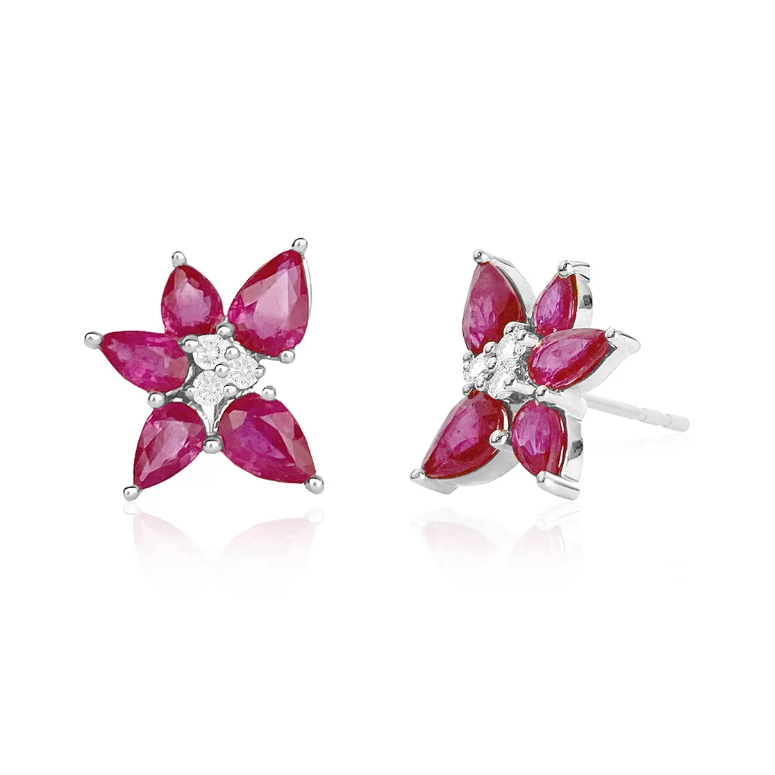 Ruby & Diamond Trio Cluster Stud Earrings